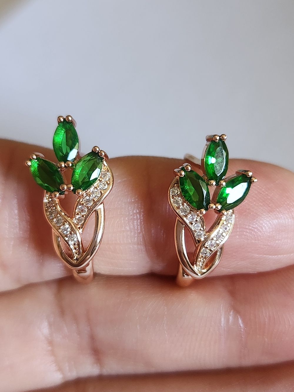 New 14K Gold Plated Marquise Cut Emerald Diamond Hoop Earrings for Women